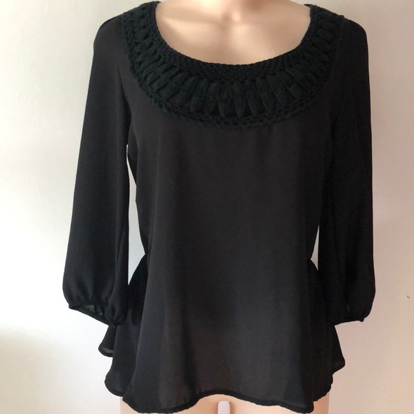 Anthropologie Tops - Anthro | Birdcage Label Black Semi Sheer Blouse
